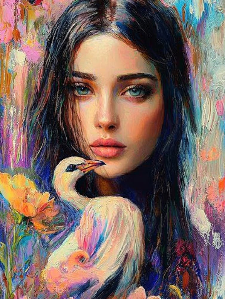 Beau Portrait Féminin avec Fleurs et Couleurs Vibrantes 1