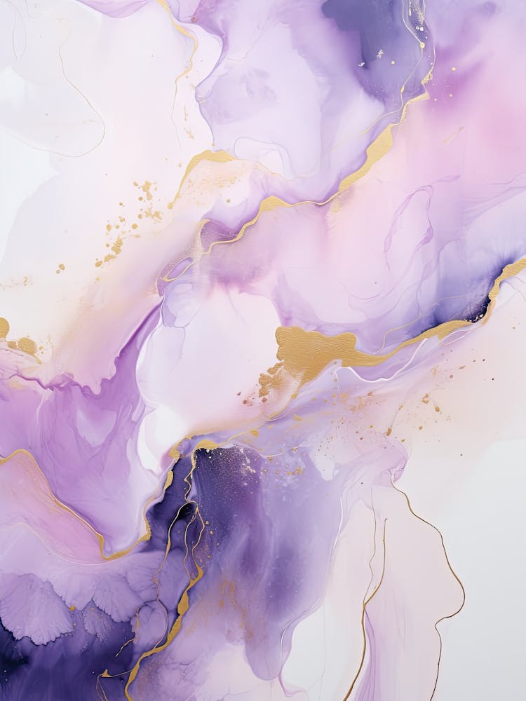 Lilac, Black, Gold Flow Asbtract Painting 4