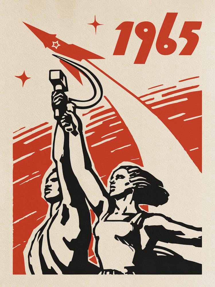 Soviet space, USSR 1965 — Soviet space poster, retro Soviet art, vintage space print, propaganda poster