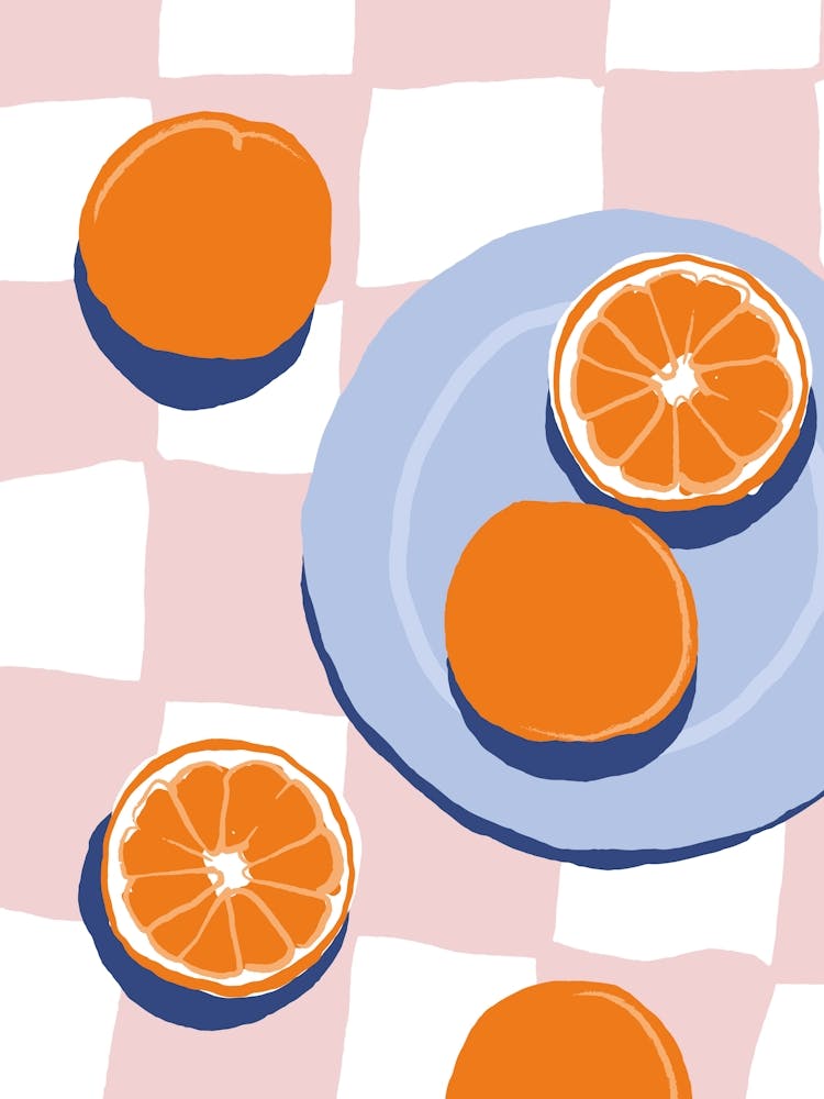 Food Illustration Oranges Pink Preppy Contemporary Kitchen