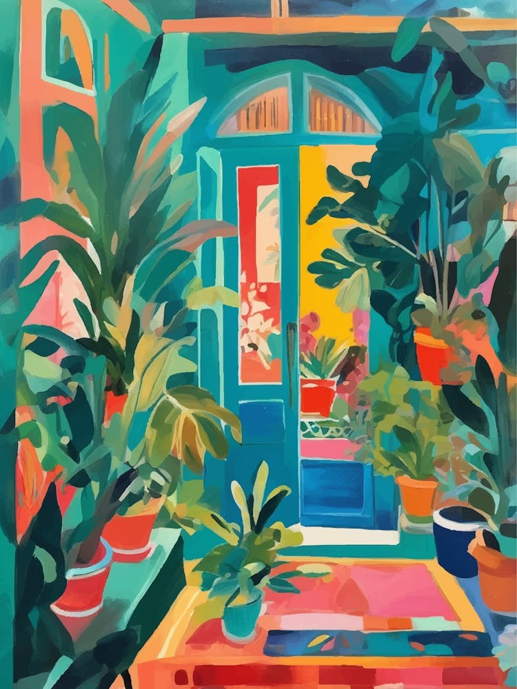 House Entry with cheerful and colorful plants