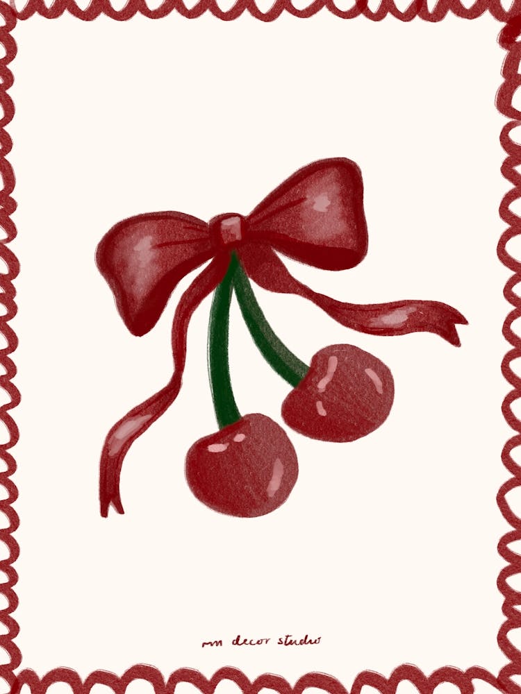 Cherries and Bow Print