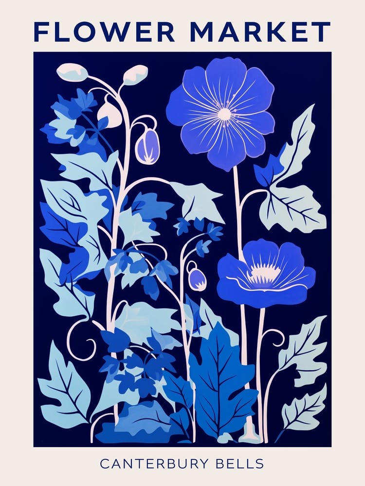 Blue Flower Market Poster Canterbury Bells 1