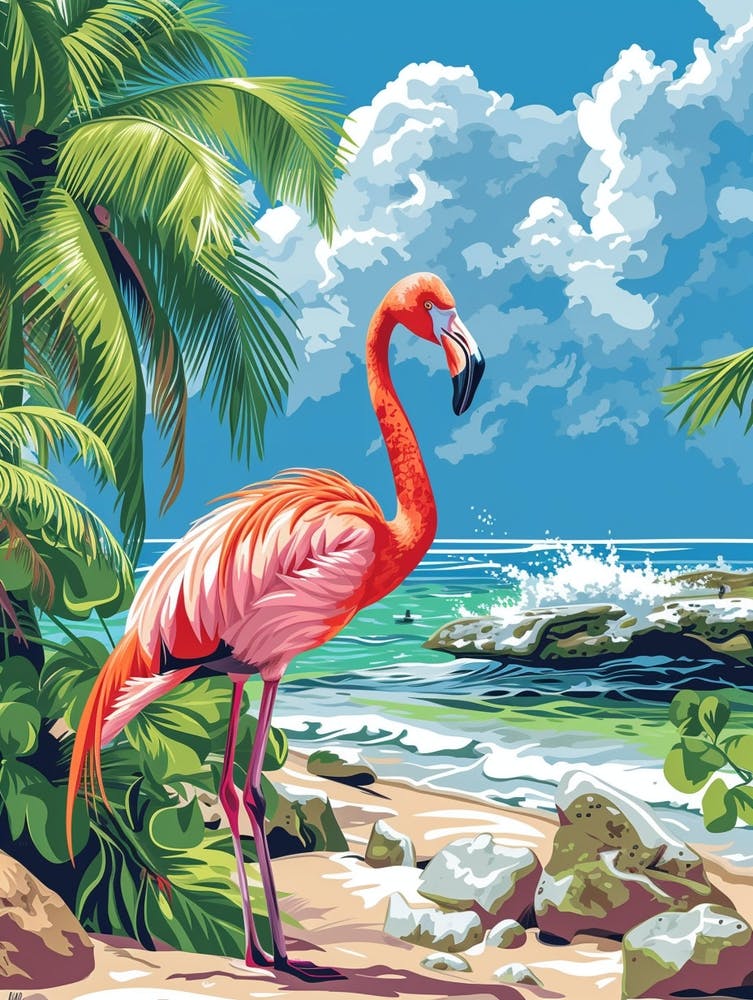 Greater Flamingo Celestun Yucatan Mexico Tropical Illustration 4