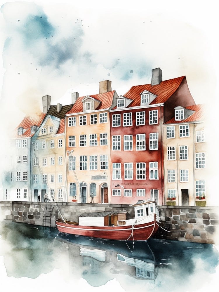 Nyhavn Copenhagen Neighborhood, Watercolour 2