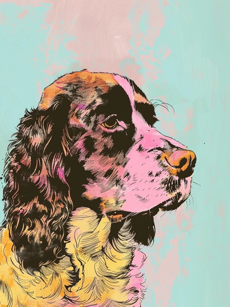 Pastel Clumber Spaniel Dog Pastel Line Illustration  3