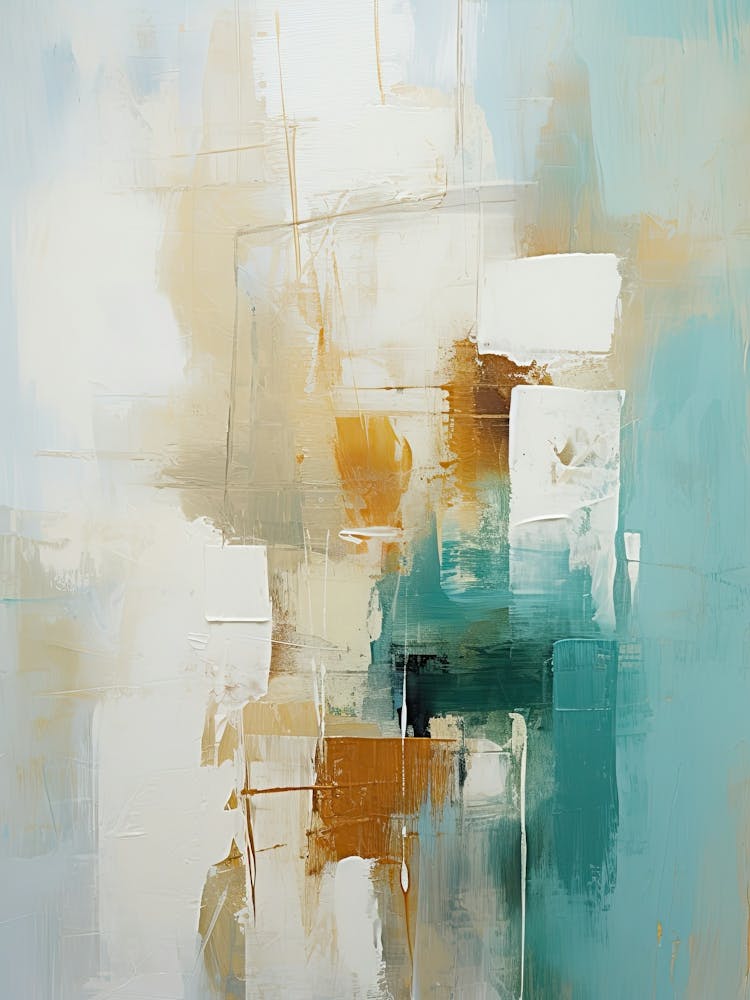 Teal And Beige Abstract Raw Painting 1