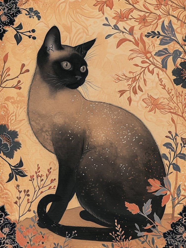 Siamese Cat Japanese Illustration 4