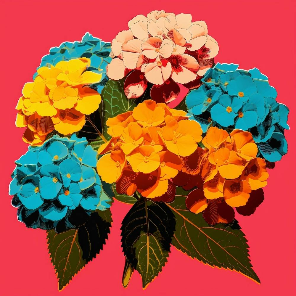Andy Warhol Style Pop Art Flowers Lantana 1 Square