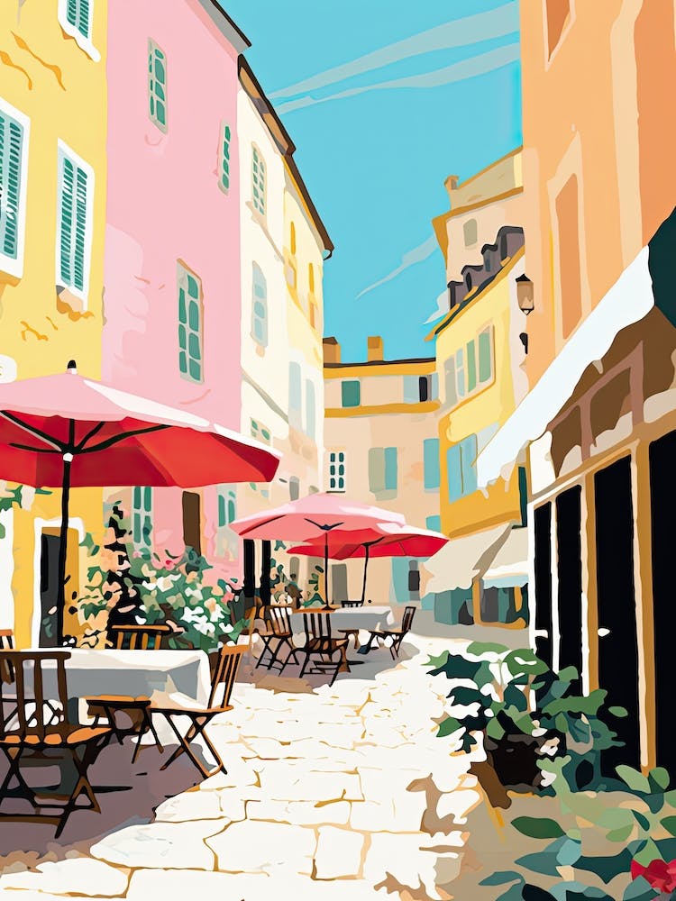 Nice, France, Illustration aux Tons Pastels Plats 3