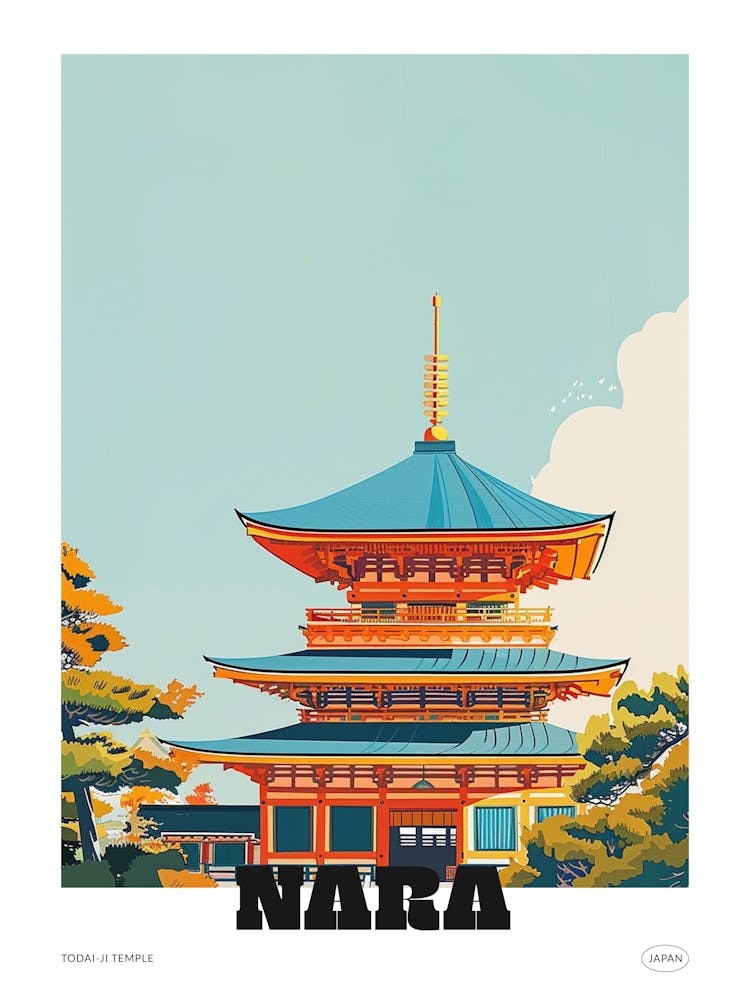 Todai Ji Temple Nara 2 Colourful Illustration Poster