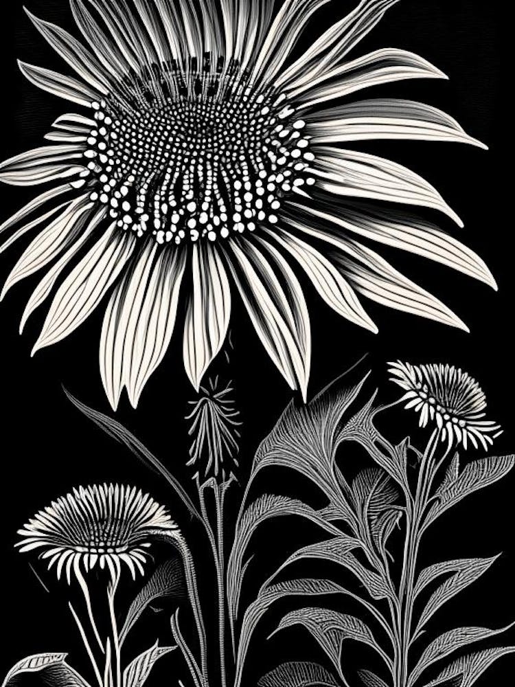 Sonnenhut Wildblume Linolschnitt 1