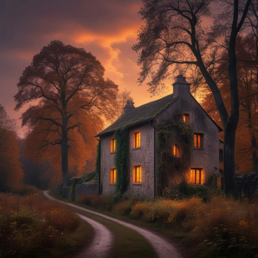 Maison Au Coucher du Soleil