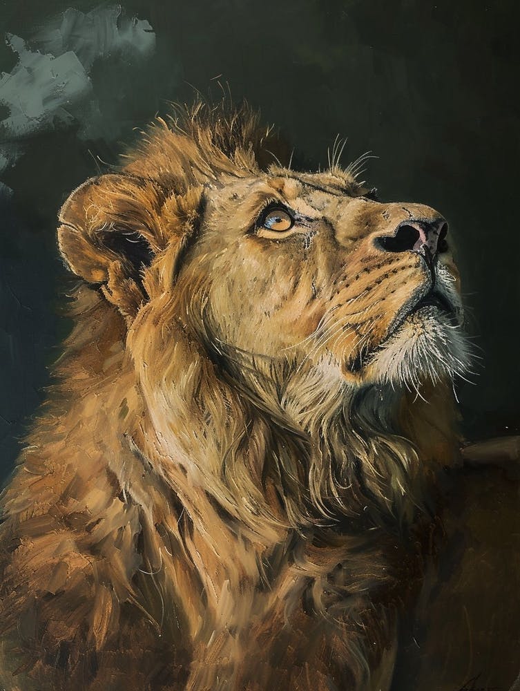 Barbary Lion Night Hunt Acrylic Painting 1