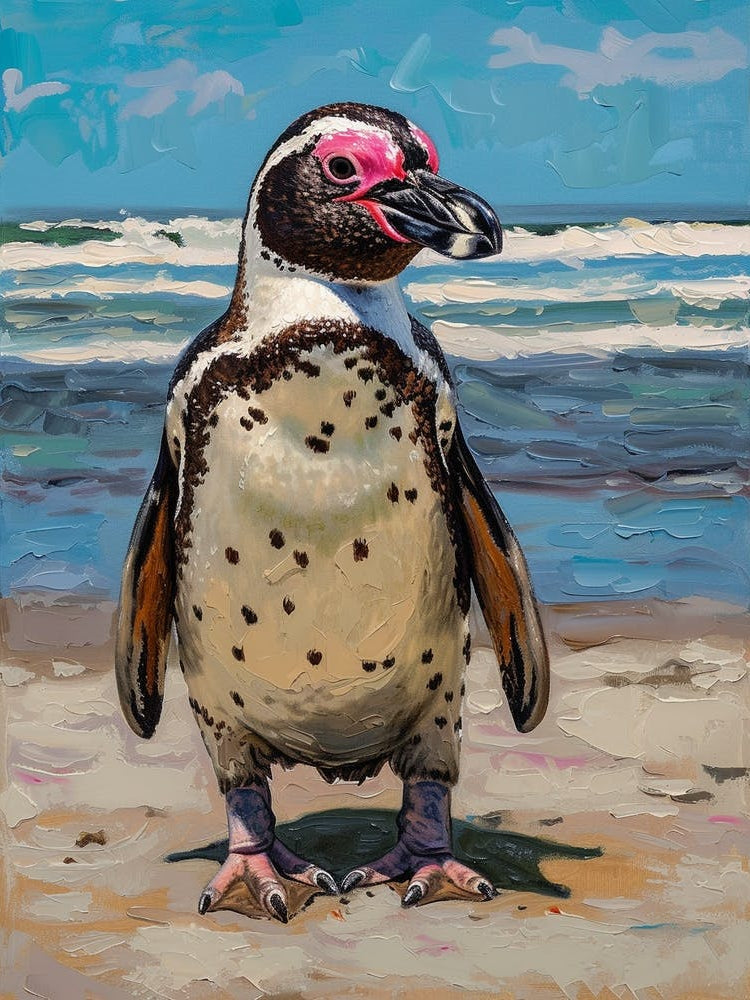 African Penguin Fernandina Island Oil Painting 1