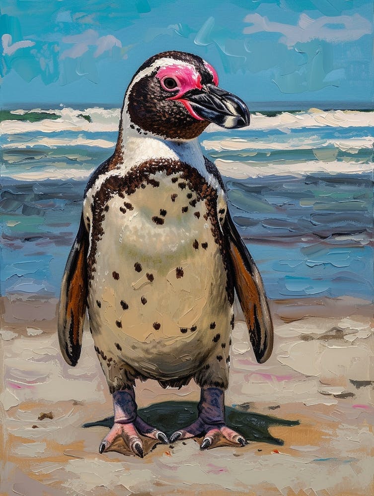 African Penguin Fernandina Island Oil Painting 1