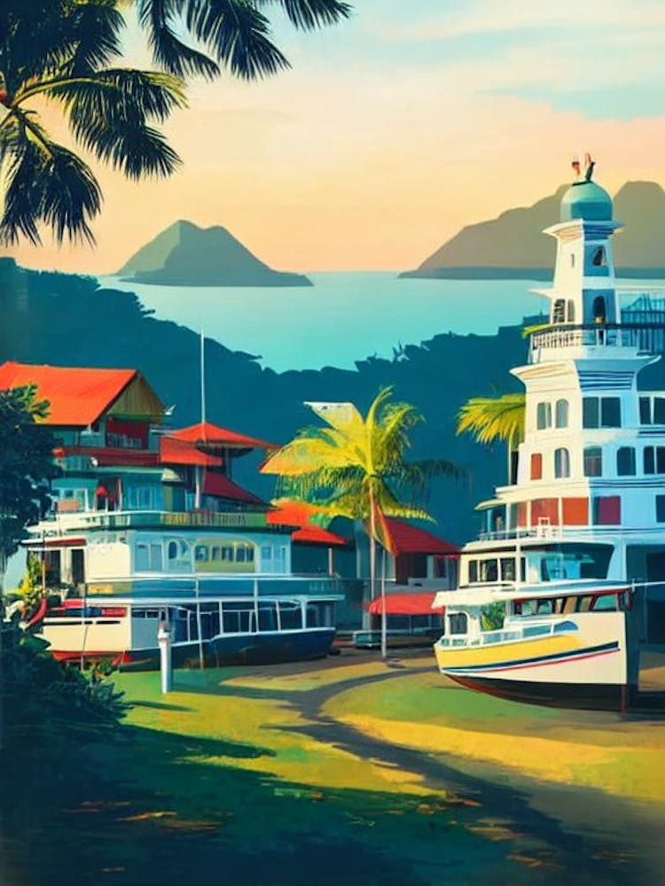 Port de Dumaguete Philippines - Affiche Vintage du Port