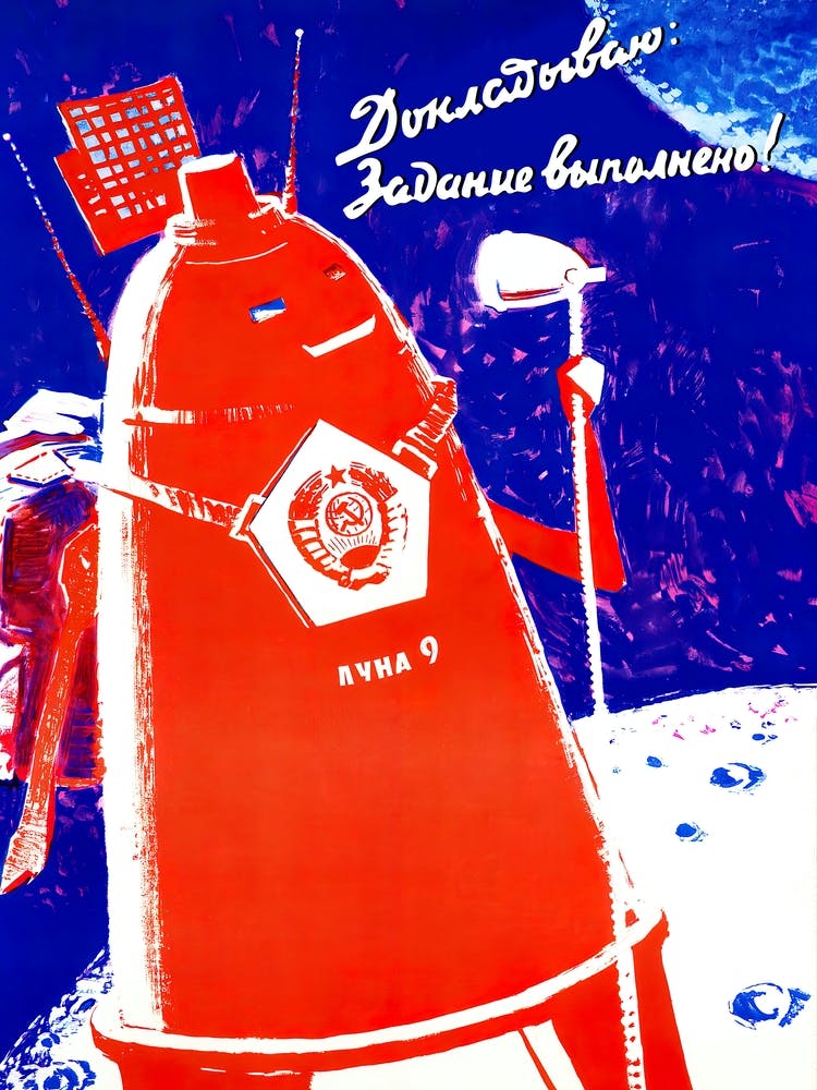 Mond - Sowjetisches Vintage-Weltraumposter, Propagandaposter, Sowjetischer Weltraum