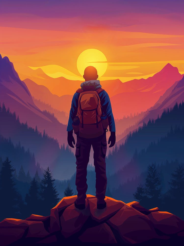 Hiker At Sunset