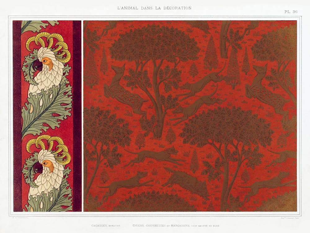 Cockatoo, Dogs, Goats And Wild Boar Embossed And Gilded Leather From The Animal In The Decoration (1897), Maurice Pillard Verneuil