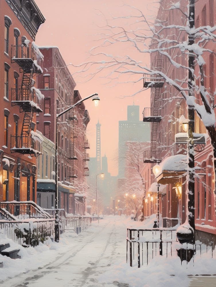 Dreamy Winter Painting New York City Usa 1