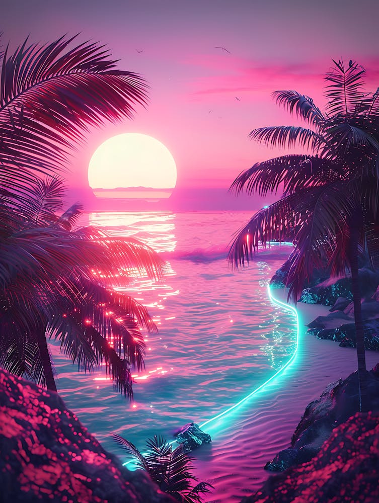 Synthwave Sunset At The Beach 3