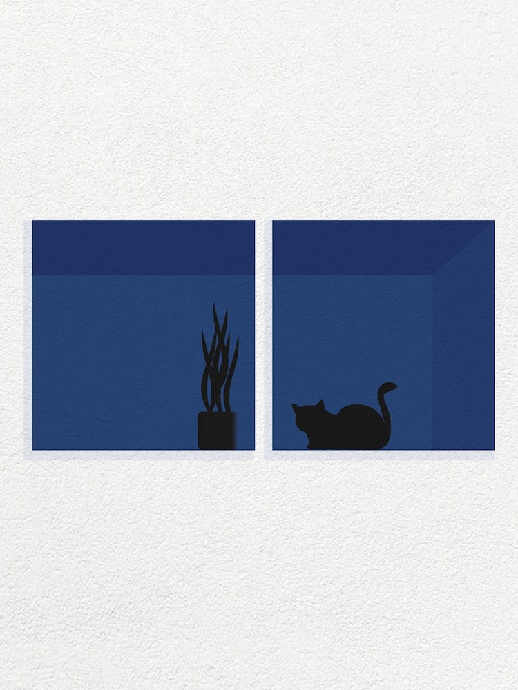 Vintage Minimal Art Cat In The Window 1