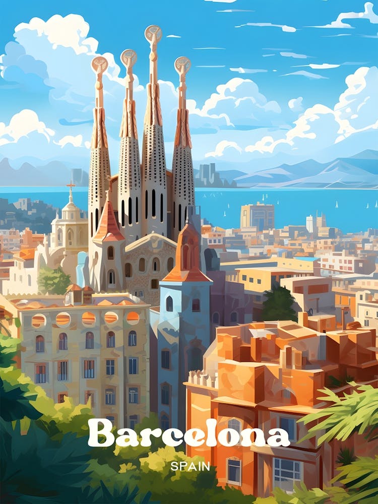 Barcelona Spain Cityscape Travel Art