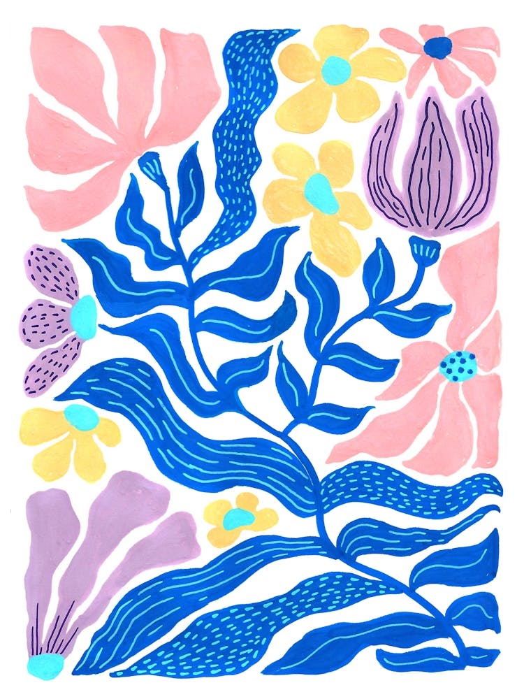 Boho Flowers Pink And Blue