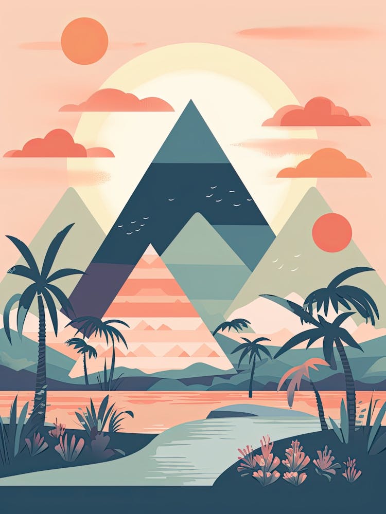 The Pyramids Of Giza   Egypt   Cute Botanical Illustration Travel 1