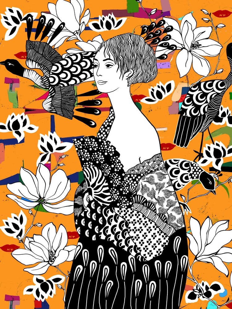 Dame mit Fächer color (remake after Klimt)