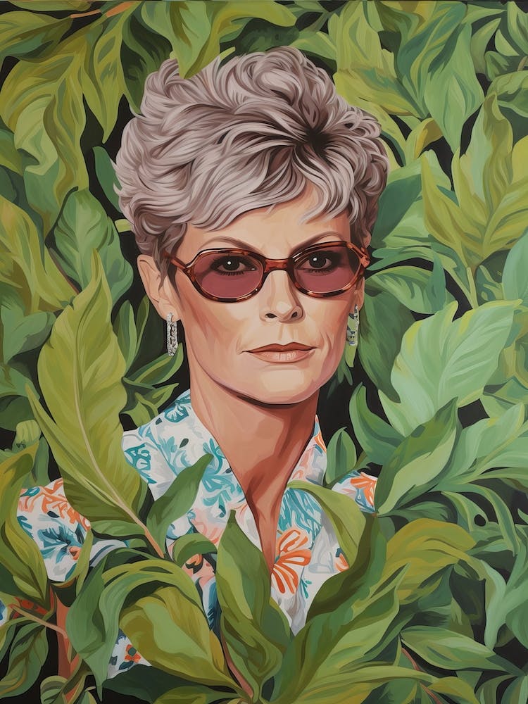 Floral Handpainted Portrait Of Jamie Lee Curtis 1