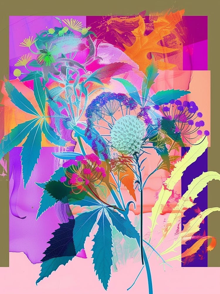 Queen Anne S Lace 3 Neon Flower Collage