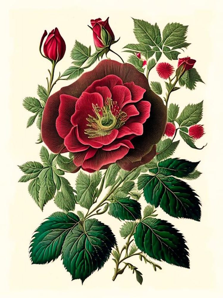 Wild Rose Wildflower Vintage Botanical 1