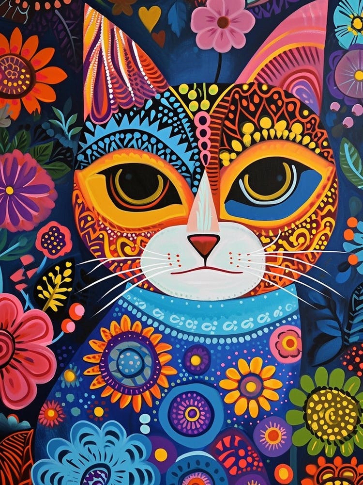 Kitsch Colourful Cat Portrait 2