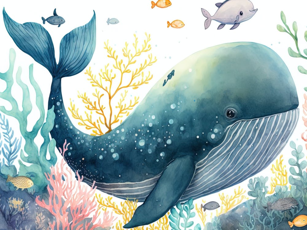 Whale Under The Sea Watercolor