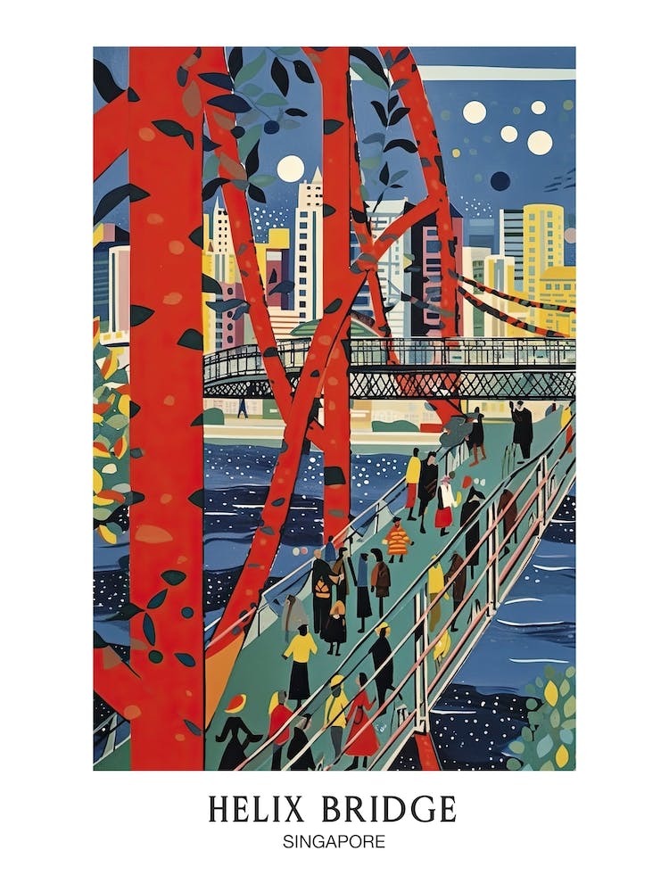 Helix Bridge Singapore Colourful 2 Travel Poster