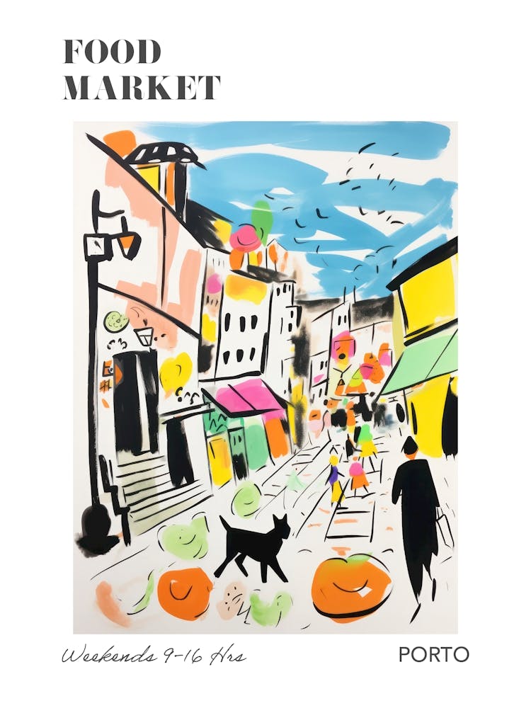 The Food Market In Porto 3 Illustration Poster