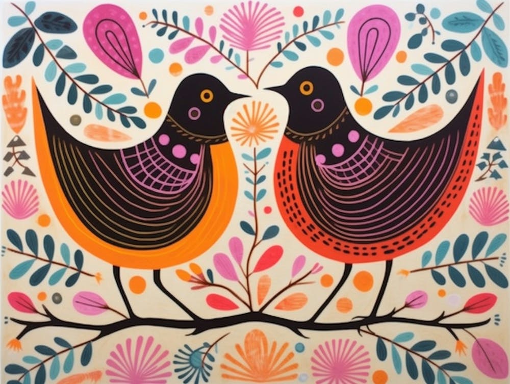 Robin 1 Folk Style Animal Illustration