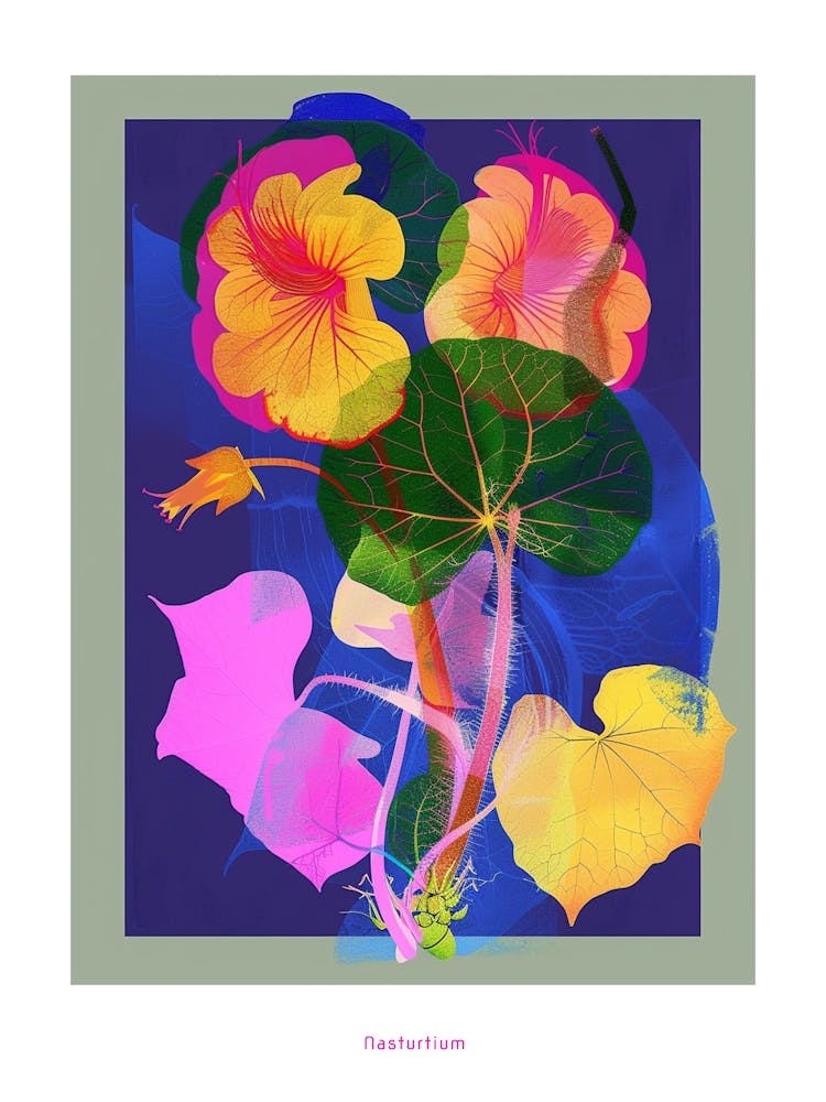 Nasturtium 3 Neon Flower Collage Poster