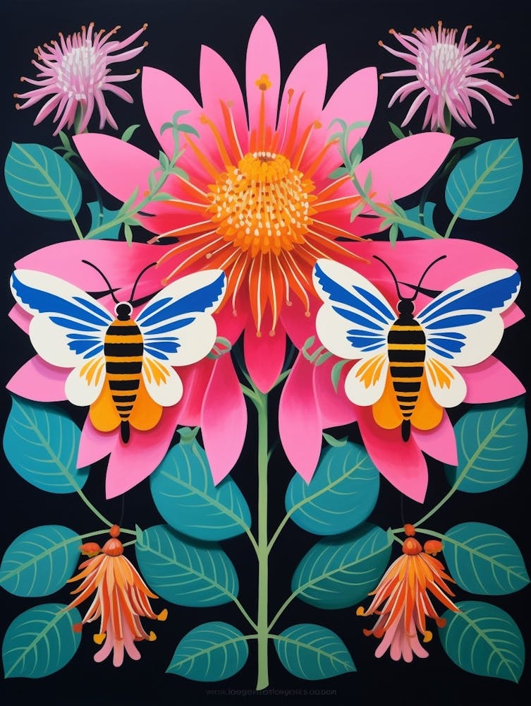 Flower Motif Painting Bee Balm 2