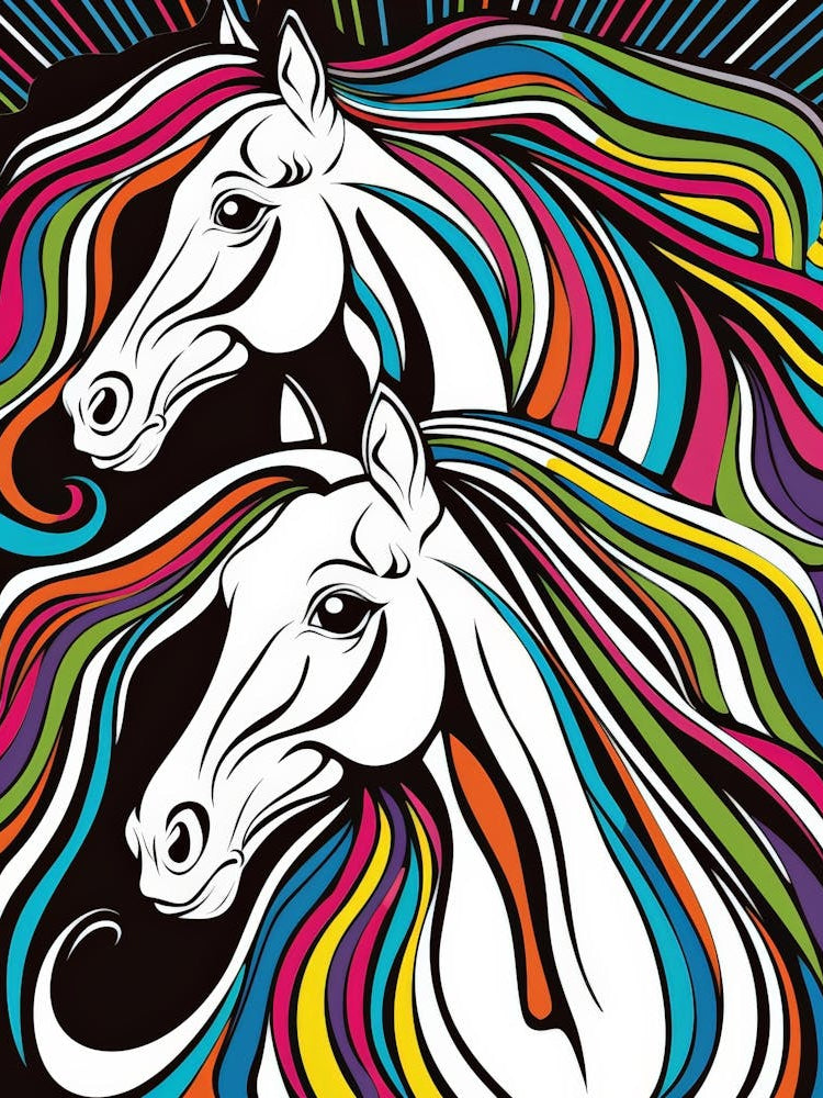 Colorful Horses On A Black Background
