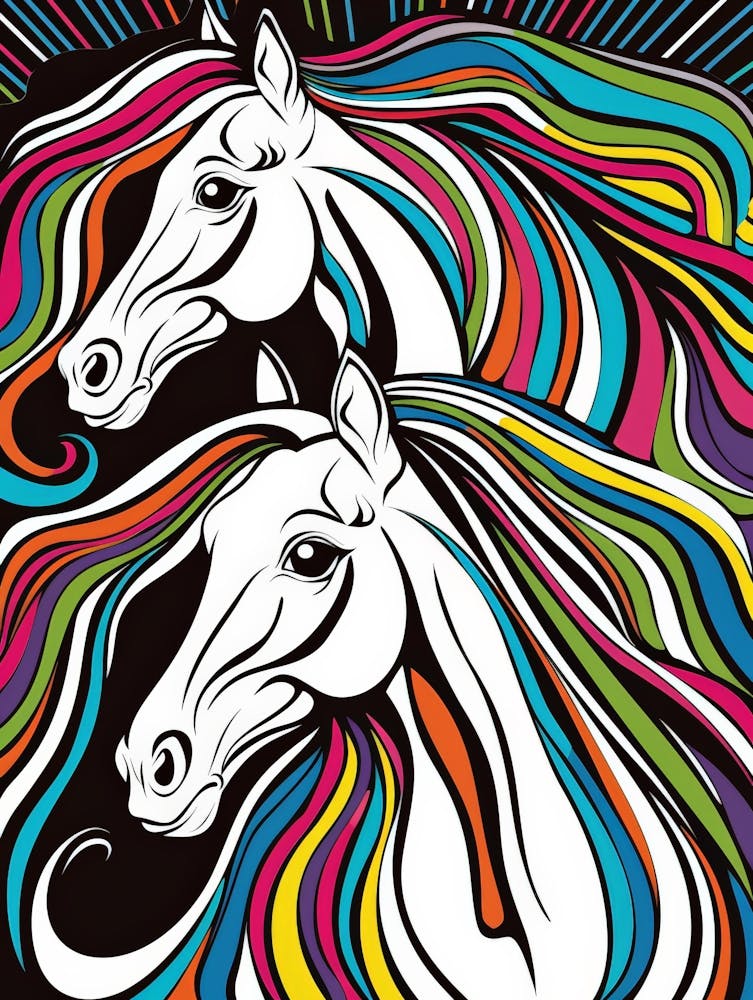 Colorful Horses On A Black Background
