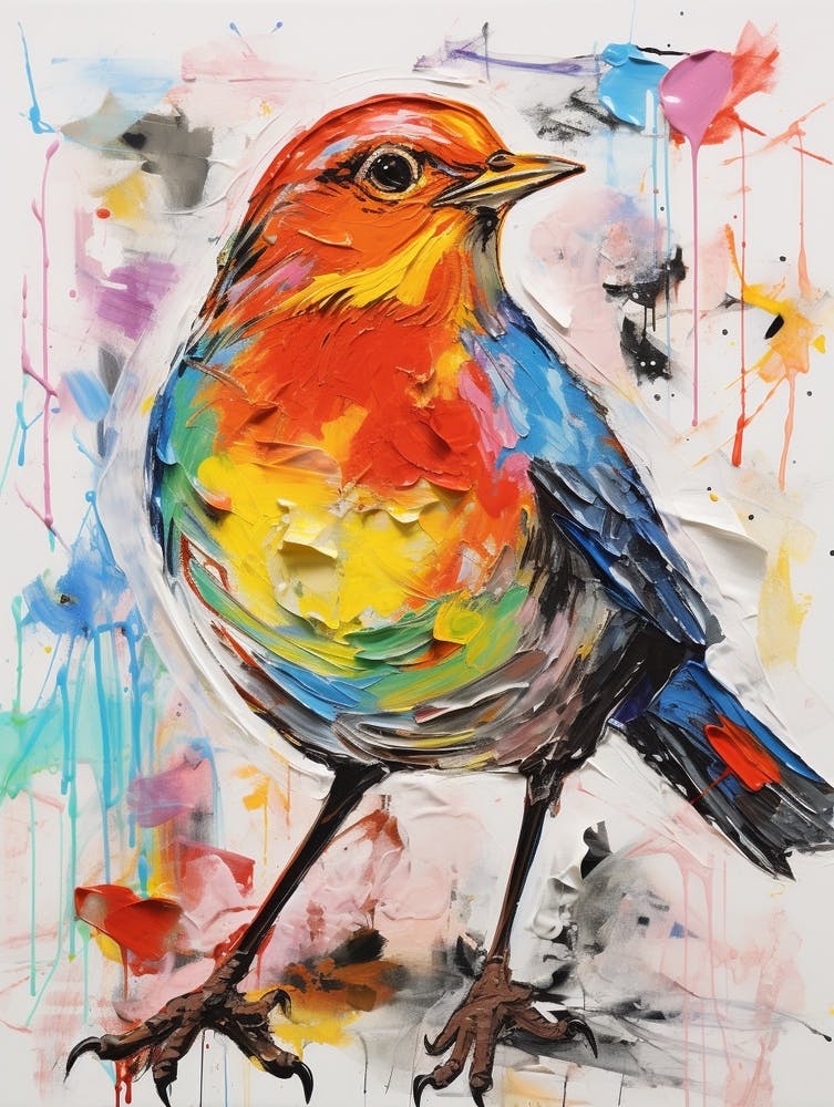 Peinture d'Oiseau Coloré Rouge-gorge 3