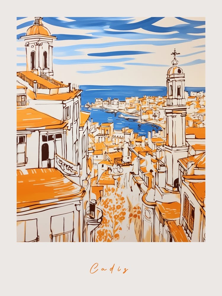 Cadiz Spain Orange Drawing Poster