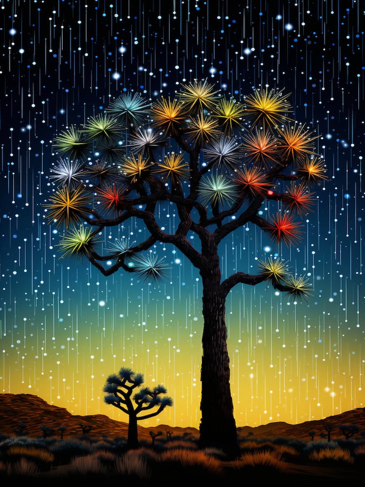 Joshua Tree With Starry Sky With Rain Drops In South Western Style 1