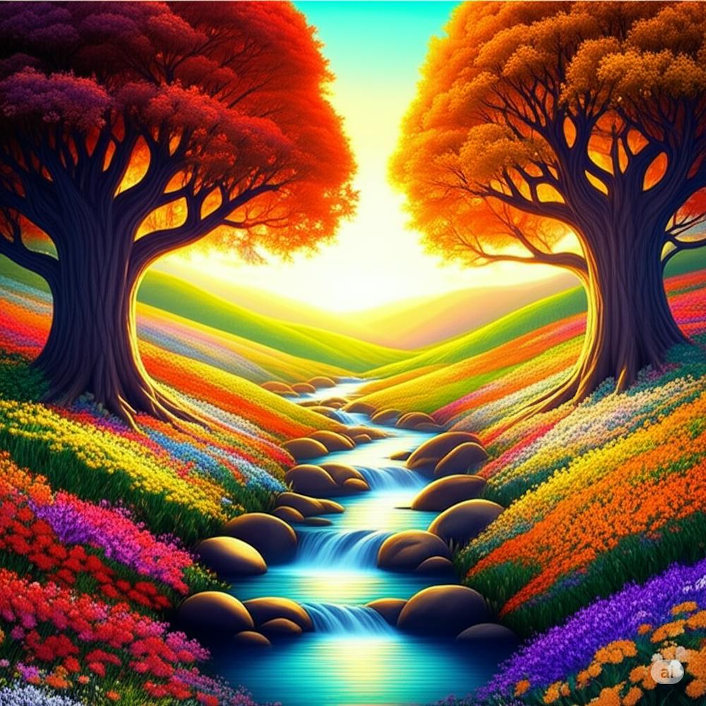 Two Trees In A Stream