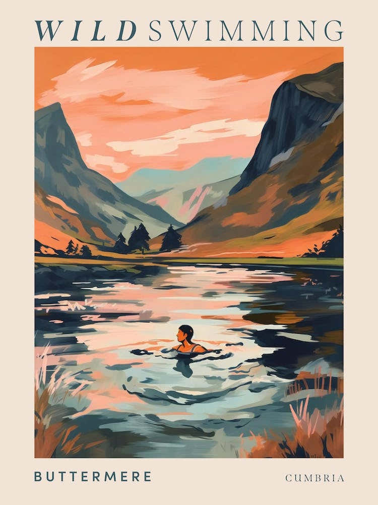 Wild Swimming At Buttermere Cumbria 3 Poster