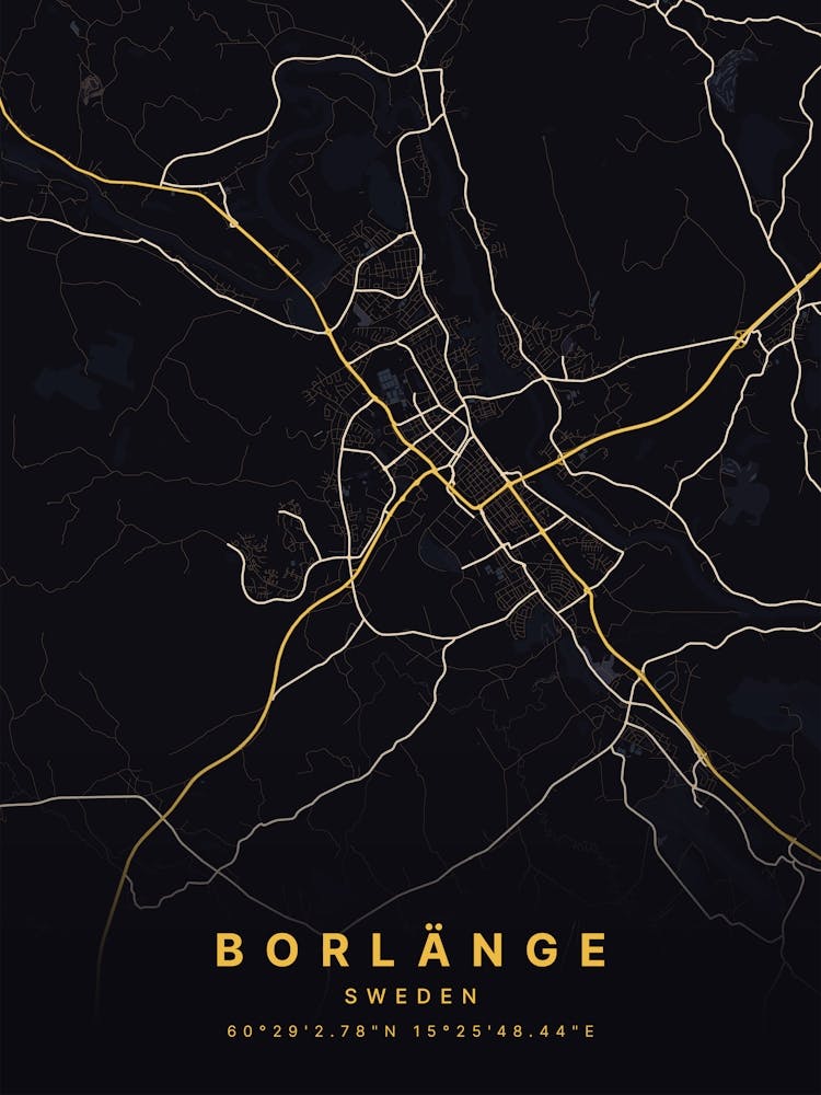 Borlänge Sweden Black And Gold Map 1