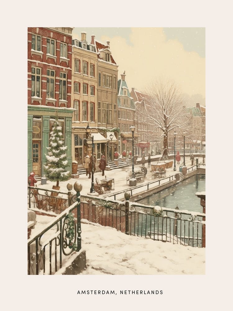 Vintage Winter Poster Amsterdam Netherlands 4